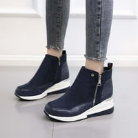 DpitySerensio ženska moda retro pune čizme za spajanje boja debele jedinice visoke pete okrugle cipele za cipele plave boje 8.5