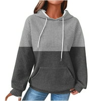 Ženski kaputinski džepni duksknerirtski pokloni opuštena bluza s dugim rukavima boja blok pulover kapuljača za vrat jesen mekani udobni vrhovi modni trendy sivi l