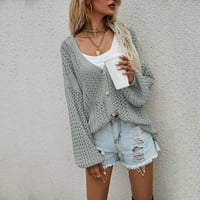 FVWitlyh plus džemperi veličine za žene prugasti dugi rukav otvoren kardigan džemper sa džepovima