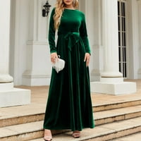 HHEI_K Plus veličina duga haljina Ženska moda Elegantna temperament Lady stil Dugi haljina Kanar Jednobojna
