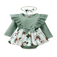 Jkerther novorođenčad dječje djevojke sa rebrastom florom Ispis patchwork ruffled dugih rukava haljina
