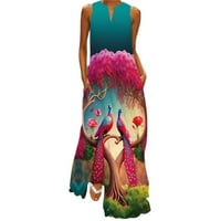 Zlekejiko Ženska haljina prerezane žene Ljeto casual bez rukava s vratom Maxi Labava haljina Boho Beach