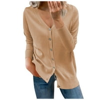 Ženske bluze Henley Solid Dugme-down Seksi ženske plus ljetne majice dugih rukava vrhovi smeđe s
