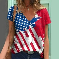 Žene patriotske američke zastave T-majice V-izrez kratkih rukava TUNICSKI SHIrts Neovisnosni dan tiskani
