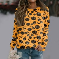 Knosfenska modna kapuljača za žene Long Crewneck Lagane dukseve Pumpkin Graphic Labavi Y2K pulover Dugi