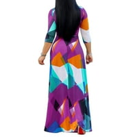 Anuirheih Classic Maxi haljine za žene Ležerne rukav V- izrez Moderno-fit Print Flowy Swing duga haljina