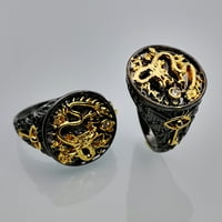 Muškarci Ring Gold Potplaćeni dvotonski vintage geometrijski ukras ukras Poklon Kineski zmaj muški prsten