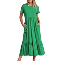 Maxi haljina za ženske haljine za žene Žensko ljetno casual kratkih rukava Crewneck Swir haljina Ležerne