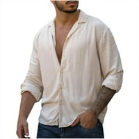 Ljetna košulja za muškarce Muški dom Vintage Pure Color Casual Button Posteljina od pune košulje