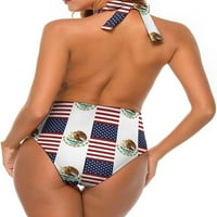 Američka i meksička zastava smiješne žene Halter V izrez Jedno kupaće kostim za kupanje
