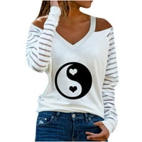 Ženska ispis srca Ying i Yang bluza čipke košulje dugih rukava Udobne majice Halter v izrez Ters Trendsetting