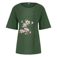 Žene ljetne vrhove kratki rukav casual bluza cvjetne žene okrugle majice izrez Vojska zelena m