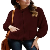 Glookwis Fleece Fuzzy kaput s dugim rukavima Sherpa jakna Zip Up odjeća Travel Plain Jackets Solid Boja Red XL