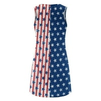 4. jula Party Mini haljina, zvijezde Stripes American Flag tiskani bez rukava s rezervoarom bez vrata