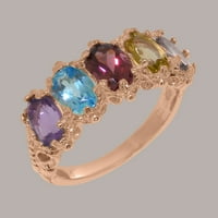 Britanci napravio je 10k Rose Gold Natural Multi Gemstone Womens Vječni prsten - Opcije veličine - Veličina 5