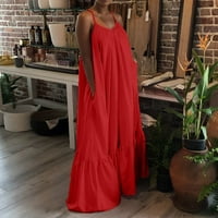 Ženske haljine Spring Crew Crt Crt Solid Print bez rukava Midi Haljine Red XXL