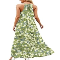 Bomotoo žene Maxi haljine cvjetni print ljetni plažni sandress crew cart haljina labava zabava zelena