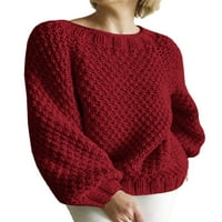 Ladiyo žene pletene džemper s dugim rukavima Čvrsta boja Osnovna posada vrata Jednostavni pulover na