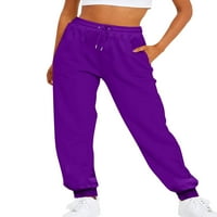 Ženske ravne pantalone za noge snop noge sportske hlače Elastična struka Ležerne prilike za odmor Duksevi Purple XL