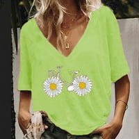 V-izrez Bluze za slobodno vrijeme cvjetni vrhovi kratki rukav moda za žene žuti 3xl