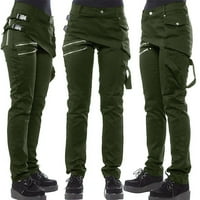 Trendne hlače za žene Zip modne jedine boje vojske zelene veličine m