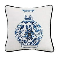 Peking Handicraft 24SER517C16SQ in. Chinoiserie Vase vezeni jastuk, plava i bijela