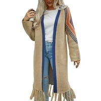 LIACOWI Žene dugi kardigan džemperi s dugim rukavima V izrez TELE HEM Geometrijski print Cardigans kaput
