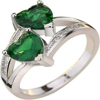 Angažman ljubavni prstenovi vjenčani opsezi za žene modni dvostruki srčani oblik kubičnih cirkonija u inlaidu-zeleni 10