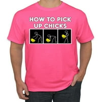 Kako pokupiti piliće šale humor muške grafičke majice, neon ružičasta, 3xl