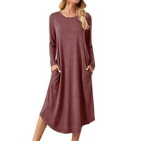 Jesenja i zimska ženska odjeća od pune boje pletena bočna šava ravna džep zakrivljena haljina haljina