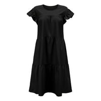 Womans Mini babydoll haljina, ženska ljetna modna casual okrugla vrata čvrstog rufff haljina trendi