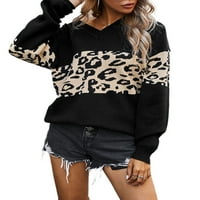 Dukseri za žene Trendy Leopard Print pulover džemperi V-izrez Jumper vrhovi Shemie