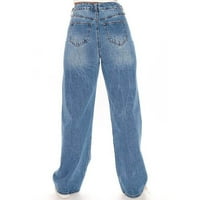 Ženska labava dugme za struk dolje pantalone široke noge Jeans Blue XL