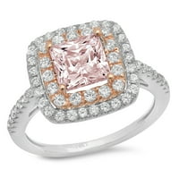 2. CT briljantna princeza Clear Simulirani dijamant 18k bijeli ružni zlatni halo pasijans sa accentima prsten sz 5.75