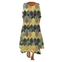 Midi haljine za žene Jesen žene plus veličine Ispis dnevno casual dugi rukav vintage boemian o izrez