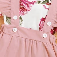 Mikrdoo Outfits za djevojčice Big Flower ruffle rukave rubne kaiševe suknje za suknje za glavu za glavu ljetna odjeća set ružičasta 12-18 mjeseci