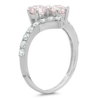 1. CT sjajan okrugli rez simulirani ružičasti dijamant 14k bijeli zlatni pasijans sa accentima prsten
