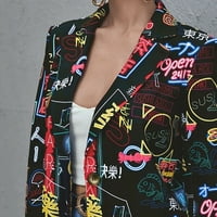 Jedrine jakne Ženske casual grafiti Ispis jednokratnog gumba Mali kardigan Wto džepni kaputi