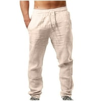 Uznemirujuće pamučne i posteljine za muškarce pune boje casual elastične pojaseve džepove pamučne i posteljine panele hlače muške hlače na klirensu