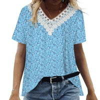 Ljetni vrhovi za žene plus veličine Vintage cvjetni ispis čipkasti obloge V izrez kratkih rukava majice