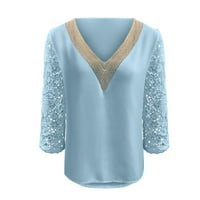 Ženska bluza Šifonska majica Slobodnoj Spring Spring Elegant rukava V Mačke Šuplje čipke vrhovi bluze