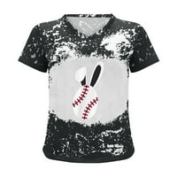 Ženski vrhovi modna casual labava bluza za bejzbol tisak V izrez majice majica bluza tisak tee kratki