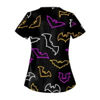 Apepal ženska ležerna Halloween tiskana s kratkim rukavom s dvostrukim džepom Top Purple XL
