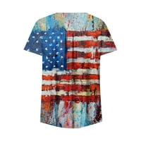 Ženski ljetni vrhovi Ležerne modne kratke rukave V rect majice narezine američke zastave vrhovi natopljenog