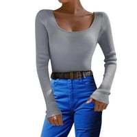 Ediodpoh Žene Solid Boja Uključena Uključena džemper dno dno džemper vrpce pulover džemper za žene Grey XL