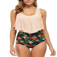 Colisha Dame kupaći kostim dva kupa kupanja cvjetno print kupaći odijelo seksi ljetni odmor bez rukava bez rukava bikini beige s