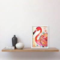 Flamingo ptica sa uzorcima Folk Art Attercolor Slikarstvo Umetničko djelo uokvireno Wall Art Print A4