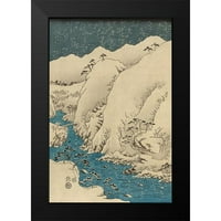 Hiroshige, Ando Crni moderni uokvireni muzej umjetnički print pod nazivom - planine i rijeke na Kiso