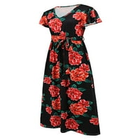 HAITE WOGE DRESS V izrez Maxi haljine cvjetni tisak ljeto plaža sandress clubweard party kratki rukav