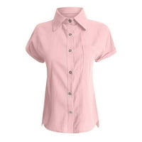 Clearsance Ljeto vrhovi kratki rukav čvrsta blusa Ležerne prilike za žene Bluze Henley Fashion, Pink,